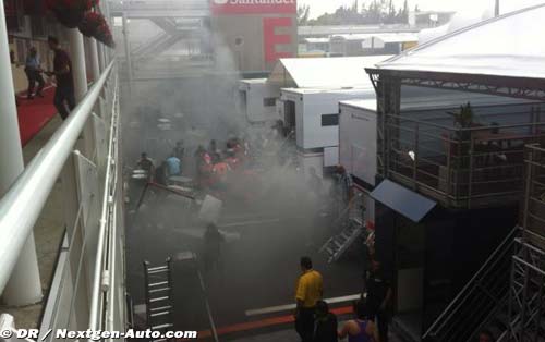 Williams garages catch fire after race!