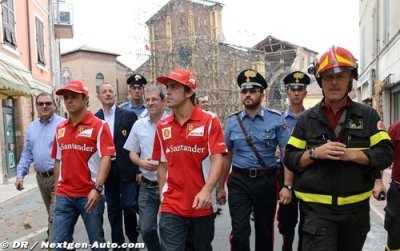 The Ferrari drivers visit the earthquake zone
