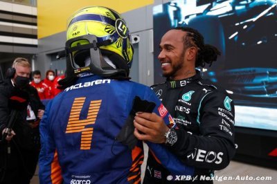 Hamilton scores 100th grand prix win in Russia as late rain denies Norris first victory