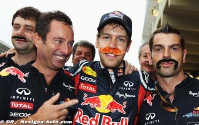 Cheeky Vettel celebrates record with Mansell moustache